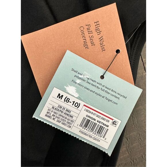 Shade & Shore Pink Ruffle Tankini Top and Black High Waisted Bottom Medium - Picture 4 of 6